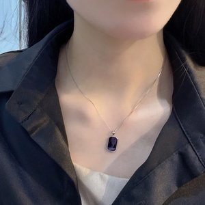 Collana con ciondolo nero quadrato con catena in argento Sterling 925 con gioielli placcati in oro di lusso da donna all'ingrosso per uomo - Product Image 3