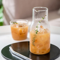 Set Cangkir Teh Kaca Transparan Sekali Pakai Gaya Jepang dengan Teko dan Botol Jus untuk Minuman Dingin, Susu, Sarapan