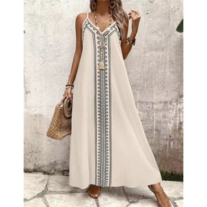 Abito Lungo Boho <span class=keywords><strong>con</strong></span> Motivo Solido e <span class=keywords><strong>Spacco</strong></span> Frontale, Allacciatura Naturale, Abbigliamento Casual per Festival, Stile Nomade - Product Image 2