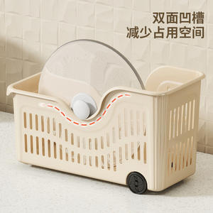 ที่จัดระเบียบครัวสไตล์ญี่ปุ่น ชั้นวางของพลาสติกหนาพร้อมล้อ สำหรับฝาหม้อและอุปกรณ์ทำอาหาร ความลึก 8-11.9 นิ้ว - Product Image 1