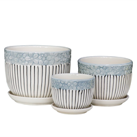 Lot de 3 pots de fleurs cylindriques en céramique nordique, motif feuille, pour plantes d'intérieur/extérieur, avec trou de drainage, écologiques
