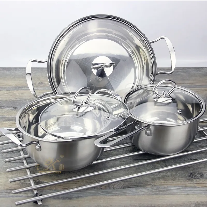 3 Pcs Non Stick Cooking Pot Produsen 16/18/24CM Dapur Set dengan Tutup Kaca Disesuaikan Stainless Panci