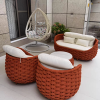 Canapé d'extérieur en rotin tressé en alliage d'aluminium trois places de style nordique, imperméable et résistant aux UV, pour balcon et cour