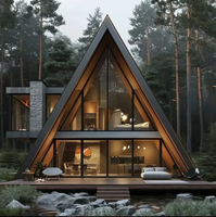 Villa de luxe préfabriquée en structure acier, kit maisonnette A-frame pour camping, module de villa de camping triangulaire de luxe