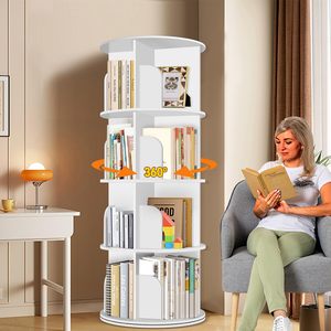 Bibliothèque tournante blanche moderne SENYU avec 4 étagères pour salon, bureau à domicile, meubles - Product Image 1