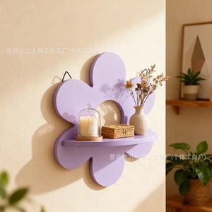 Wooden Flower Shaped Wall <b>Shelf</b> 24cm X 25.5cm Single Layer Hanging Storage <b>Rack</b> For Home Decor - Product Image 3