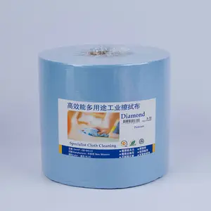 55% Woodpulp 45% Polyester 400m jumbo cleaning wipe roll Industrial Wiping Paper Cloth Blue Cleaning Paper Wiper Roll