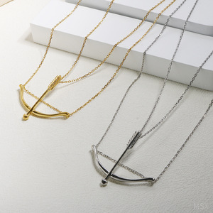 Collana da donna in acciaio inossidabile con catena in bambù, design di nicchia stile Ins, con fiocco e freccia di Cupido, personalizzata, placcata oro, abbinabile a tutto. - Product Image 3