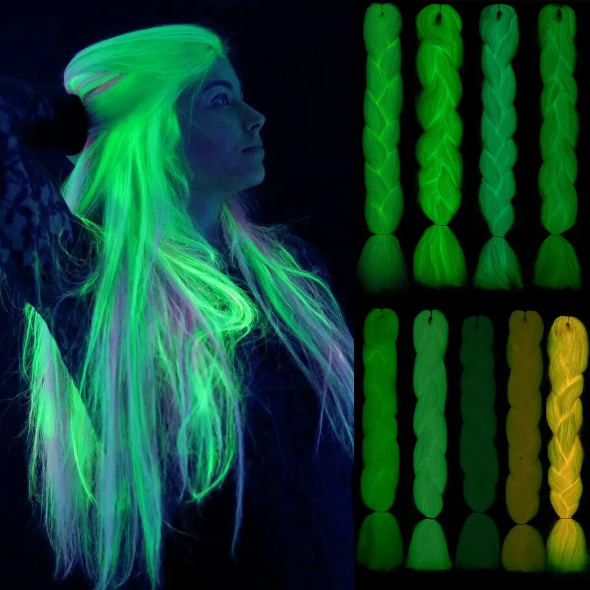 100G 24Inch Cheap Shining Single Color Glowing For Hair Wholesale Synthetic Fluorescent Jumbo Braiding Hair For Black Women