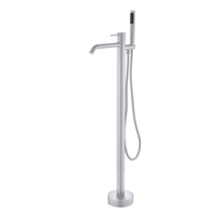 Ensemble de douche moderne autoportant avec poignée en laiton poli et barre coulissante, robinet de baignoire monocommande à montage au sol