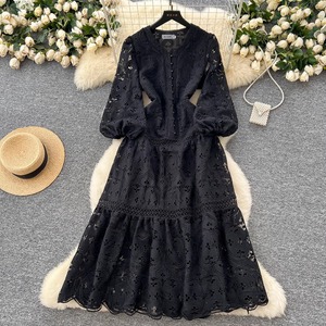 Abiti di alta moda <span class=keywords><strong>donna</strong></span> primavera 2025 nuovo stile francese vita stretta sottile scavato fuori abito di pizzo fiore Vestidos - Product Image 3