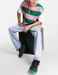 Pull <span class=keywords><strong>sans</strong></span> manches personnalisé pour <span class=keywords><strong>homme</strong></span>, avec écusson OEM rayé vert et rose, anti-plis et anti-rétrécissement, modèle hiver - Product Image 1