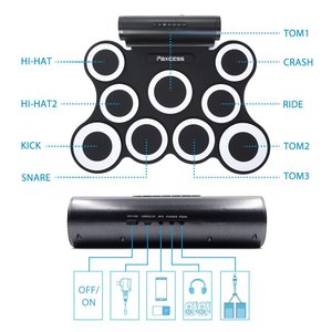 ชุดกลองอิเล็กทรอนิกส์ 9 แผ่นพับได้พร้อมไม้ตีกลองสำหรับเด็กชาร์จ USB - Product Image 3
