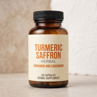 Capsules de complexe curcuma safran OEM, complément alimentaire à base de plantes avec cannelle et cardamome, 60 unités, marque privée pour adultes