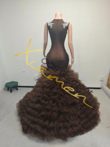 Ocstrade quần áo nhà sản xuất lấp lánh màu nâu Rhinestone Nàng Tiên Cá Gown Layered Tulle Train <span class=keywords><strong>Wedding</strong></span> Gown Dresses đối <span class=keywords><strong>v</strong></span>ới ảnh cưới - Product Image 6