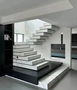 درج مكدس من الزجاج المقسى الخشب الصلب لوح فقي صخري رخامي درابزين الدرج مع مصباح ليد ستيرب قابل للتخصيص - Product Image 5