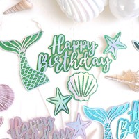 Neue ins Wind alles Gute zum Geburtstag Meerjungfrau Papier kuchen Dekoration Plug-in Shell Starfish Fischschwanz Kuchen Dekoration Topper Kuchen