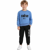 Ensemble de sport pour enfants : Pull bleu et pantalon de jogging noir uni 2 pièces en tissu peigné – Vente en gros