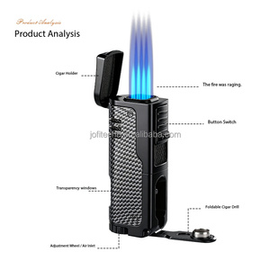ไฟแช็คจุดซิการ์ JOFI 4 หัวพ่น บิวเทน โลหะ กันลม พกพาสะดวก เติมแก๊สได้ ใช้สำหรับซิการ์ ของขวัญทางธุรกิจ ใช้ร่วมกับที่เจาะซิการ์ - Product Image 2