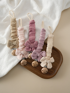 New Cute <b>Bow</b> Design Baby Cotton Cloth Pacifier Chain Baby Pacifier Smoother Clip Crochet Teether <b>Holder</b> - Product Image 1