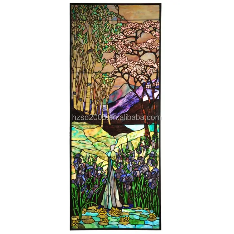 Tùy Chỉnh Scenic Thiết Kế Tiffany Stained Cut Glass Tiffany Cho Cửa Sổ Tường Trong Niches Với Dưới Paneling