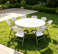 Table pliante en plastique HDPE blanc moulé par soufflage avec structure métallique, mobilier d'extérieur pour mariage, banquet, fête, événements en plein air