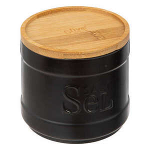 NATUREO BLACK SALT JAR WITH BAMBOO LID 10.7X10CM - Product Image 1