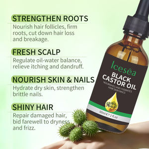 Huile de ricin pure noire OEM ODM multi-usages, nourrissante, hydratante en profondeur, réparatrice pour cheveux secs, soin des cuticules et de la peau, huile de base 60ml - Product Image 4