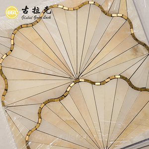 Mosaico de Mármol Blanco Ónix de Lujo, Diseño Único en Forma de Abanico, para Decoración de Interiores de Hoteles, Salones, Dormitorios y Paredes de <span class=keywords><strong>Fondo</strong></span> - Product Image 1