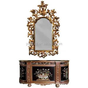 Classic Hand Made Painted Gold Storage Cabinet with Mirror/Italian Top Brand Classic Living room furniture