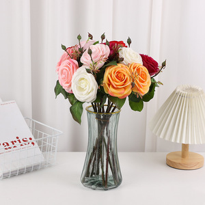 <b>Artificial</b> Roses Single <b>Stem</b> High Simulation Silk Flowers Wedding Home Decor Bouquet Pink White Orange Red Purple Light Pink - Product Image 1