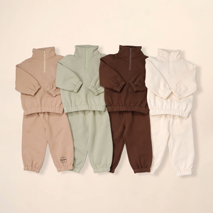 Pull d'entraînement personnalisé 280 g/m² en éponge française quart de fermeture éclair pour enfants Style de base élastique côtelé col montant impression d'automne blanc hiver - Product Image 6