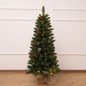 Pointed-Tip PVC Mini Tabletop Christmas <b>Tree</b> with Pinecones & Red Berries, Festive Ornament for Living Room & Bedroom Decoration - Product Image 2