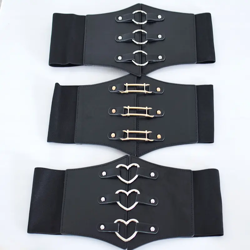 Women's Super Wide Lady Women Black Leather Girdle Belt for Dress