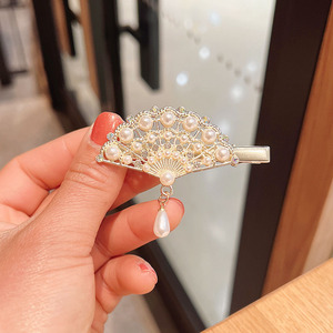 Accessoires pour cheveux fantaisie de style <span class=keywords><strong>chinois</strong></span> pour les filles féériques, femmes, pince à cheveux en forme d'éventail, pendentif en perles, pince à cheveux en forme de bec de canard, pinces à cheveux en strass - Product Image 3