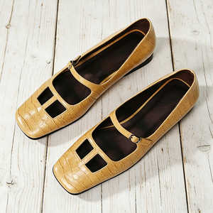 Chaussures de bureau tendance en cuir véritable pour femmes, style rétro français Mary Jane à bride unique, chaussures plates décontractées de luxe à bout carré pour femmes - Product Image 6