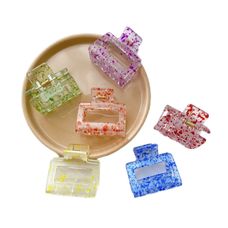 Small geometric candy color clip color wave dot splash ink translucent square shark clip square hair claw clips plastic