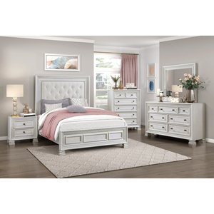 Classic Luxury Pearl White Nightstand 2 Drawers Wooden Bedroom Furniture <b>Dart</b> Molding Design - Product Image 5
