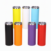 Gobelet isotherme de 20 oz en acier inoxydable avec couvercle coulissant et paille, revêtement poudré, 7 couleurs, logo personnalisé, vente en gros