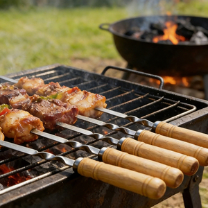 Accesorios para Parrilla de Camping al Aire Libre, Brochetas de Carne Duraderas de Primera Calidad, Brochetas de Acero Inoxidable para Barbacoa con Mango de Madera - Product Image 5