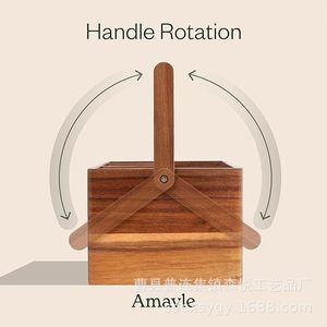 Caja de almacenamiento de madera Amavle de 9x6x4.5 pulgadas con compartimentos para organizar utensilios de cocina - Product Image 3