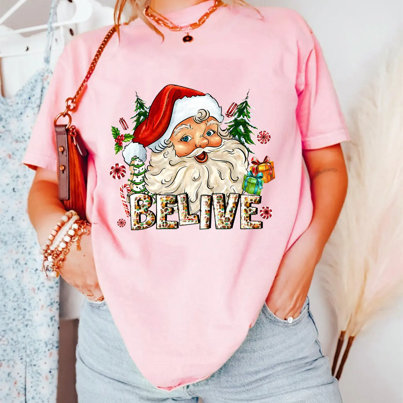 Atacado Mulheres Feliz Natal Imprimir T Shirt Natal Xmas Presentes das Mulheres Top Tshirt Moda Ano Novo T-shirt