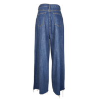 Celana Jeans Wanita Katun Bernapas Pinggang Tinggi Model Kaki Lebar Sobek Vintage Sand Washed Longgar Lurus Denim Kasual Harian ODM Berlubang