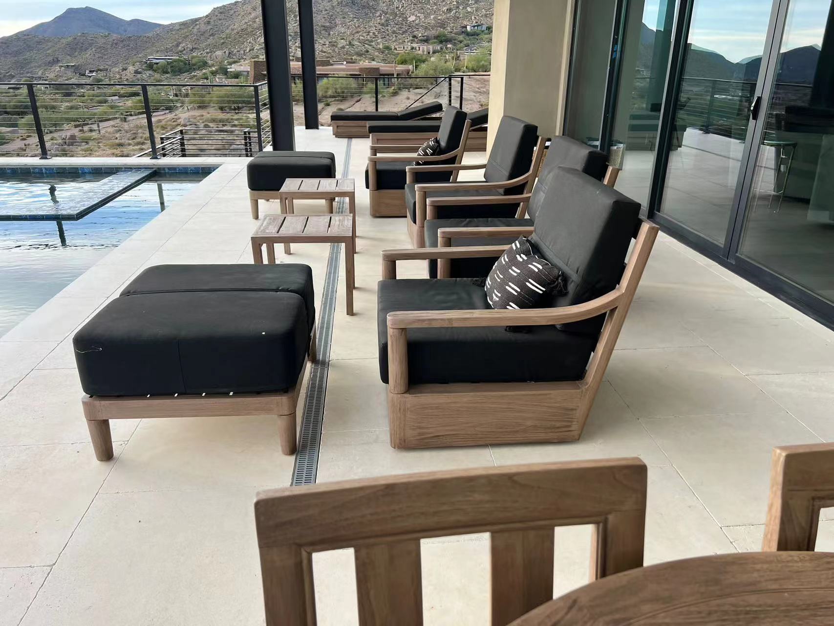 All weather waterproof teak wood outdoor hotel furniture garden terrace hotel partition outdoor sofa set