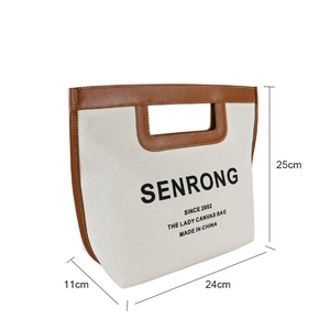 Vintage Style <b>Canvas</b> <b>Shopper</b> Bag with Brown Faux Leather Cutout Handles Large Capacity Eco Friendly Lady Tote Purse - Product Image 2