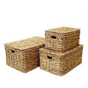 Panier en jacinthe d'eau naturelle du Vietnam, fabriqué à partir de fibres tissées, pour le rangement du linge, des jouets, des couvertures, la décoration et l'organisation de la maison - Product Image 2