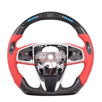 Volant en fibre de carbone avec cuir perforé rouge, 2021 LED, pour Honda Civic, nouvelle collection