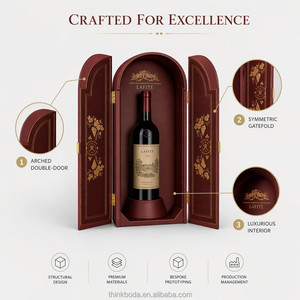 Coffret à <span class=keywords><strong>vin</strong></span> de luxe à double porte cintrée, design à toit bombé, estampage doré complexe, base sur pied personnalisée, étui à spiritueux - Product Image 4