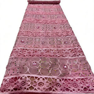 Nouvelle conception de dentelle soluble en guipure avec strass, tissu en dentelle filet pour vêtements de mariage, robes de soirée, matériaux de confection - Product Image 5
