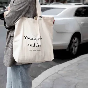 Toptan özel baskılı logo kanvas çanta ile özelleştirilmiş boyutu organik pamuklu kumaş tote giyim bez çanta